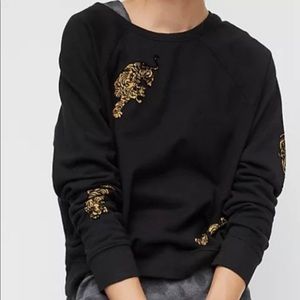 Back When by Anthropologie Black Tiger Crewneck Sweatshirt
